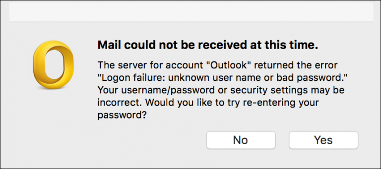 outlook 365 on mac not accepting password