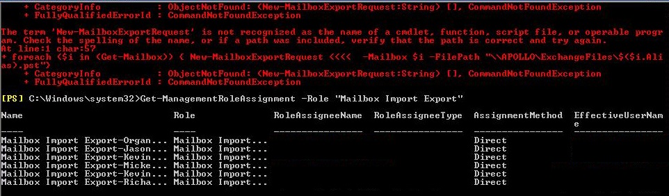 Export Mailbox Command Not Recognized