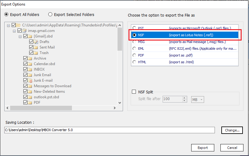 select nsf format