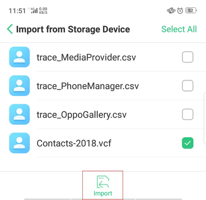 Import generated contacts to smartphone